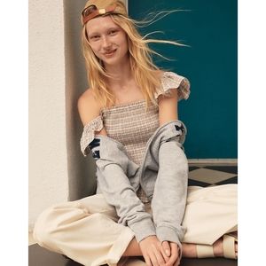 Madewell Seersucker Lucie Smocked Peplum Top in Rainbow Plaid